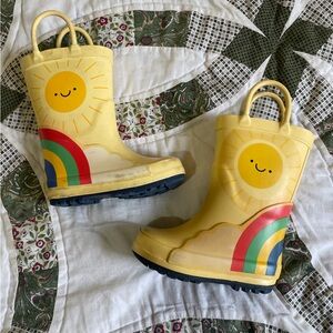 Cat & Jack Yellow Kids Boots with Sun and Rainbow 5T